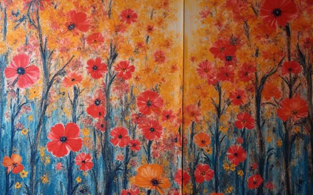 Arazzo in seta dipinto a mano